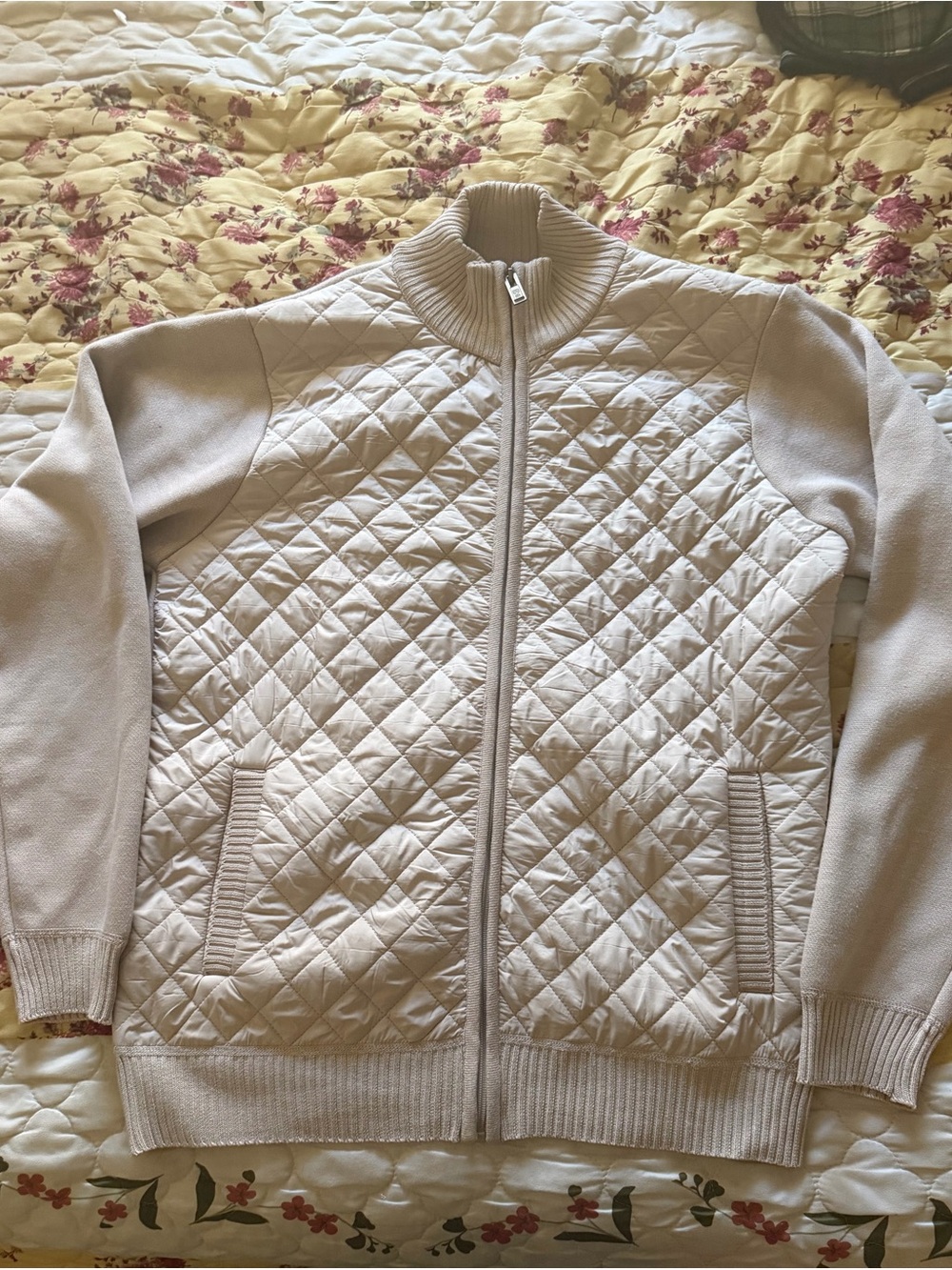 Men's Quilted Full-Zip Sweater Jacket - Light Beige